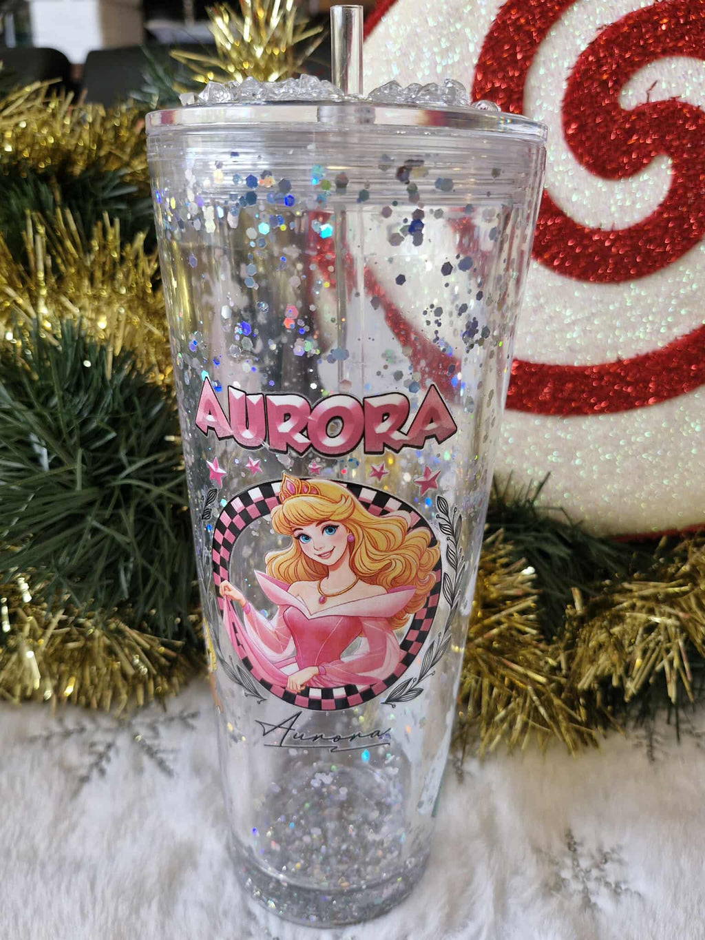 👑✨ Grand Tumbler 700 ml – Princesse Rose & Paillettes