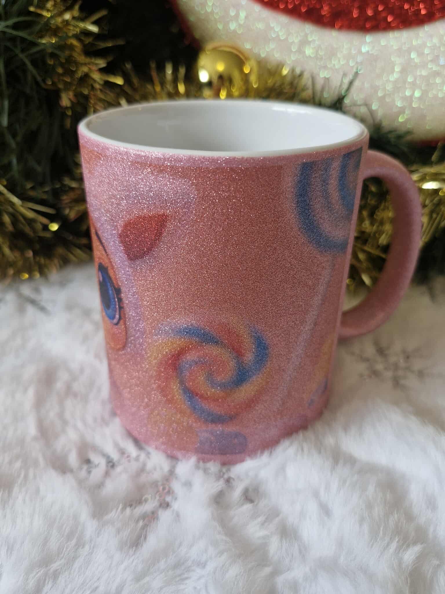 🌸✨ Mug Rose à Paillettes – Petite Créature Kawaii Mignonne