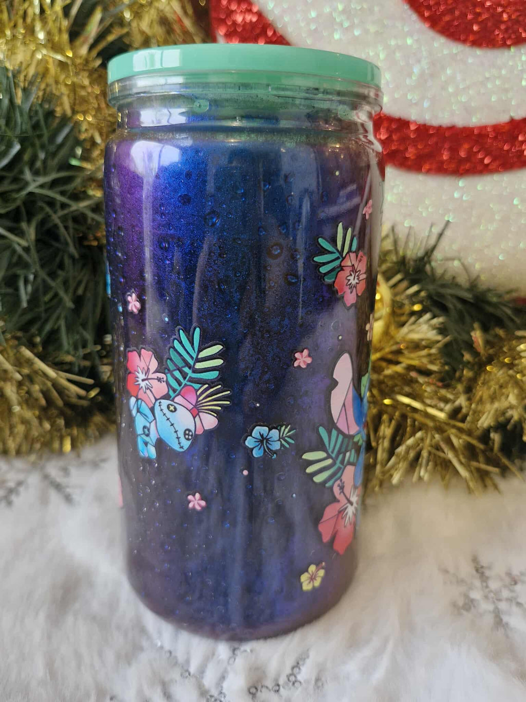 💙🌺 Tumbler 470 ml – Stitch Bleue Tropicale ✨