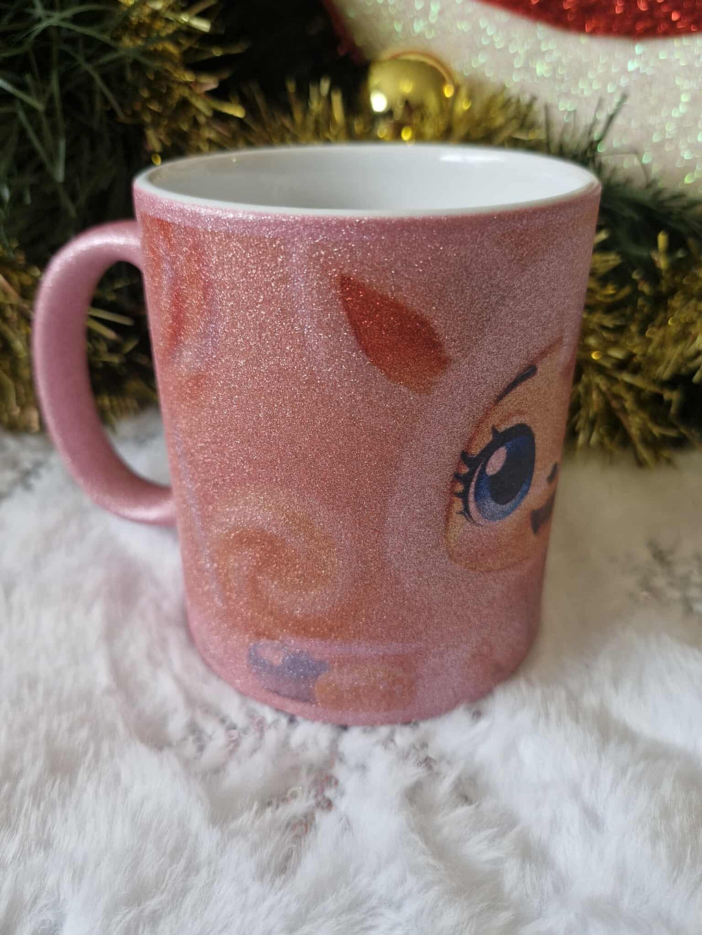 🌸✨ Mug Rose à Paillettes – Petite Créature Kawaii Mignonne
