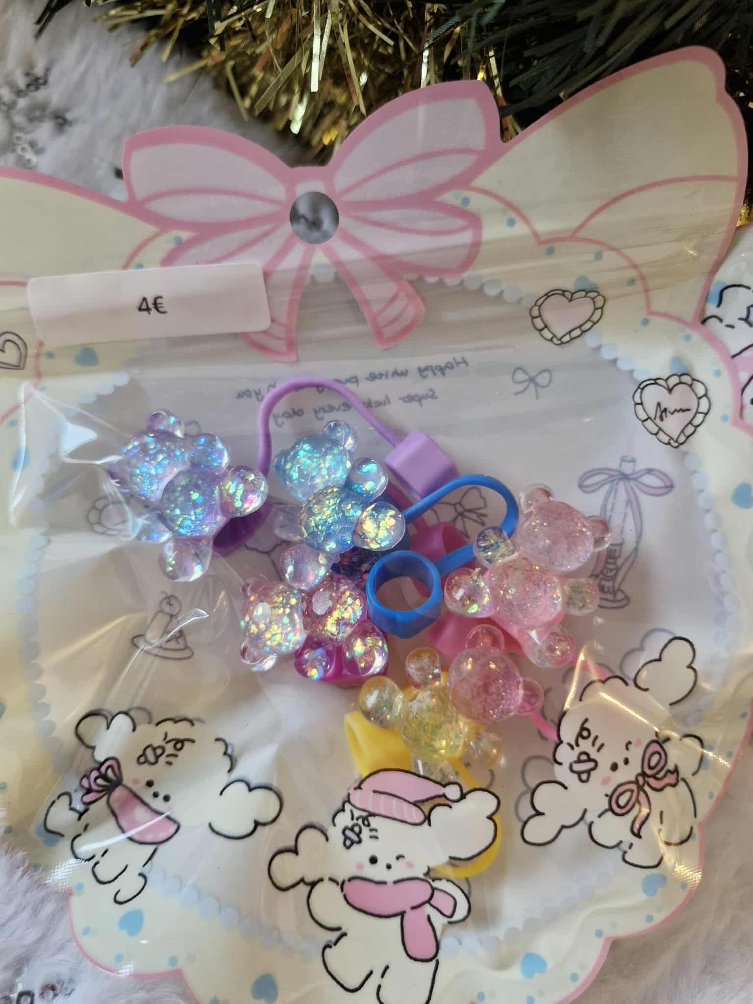 🐻  Bouchon de paille Nounours scintillant | Accessoire Kawaii