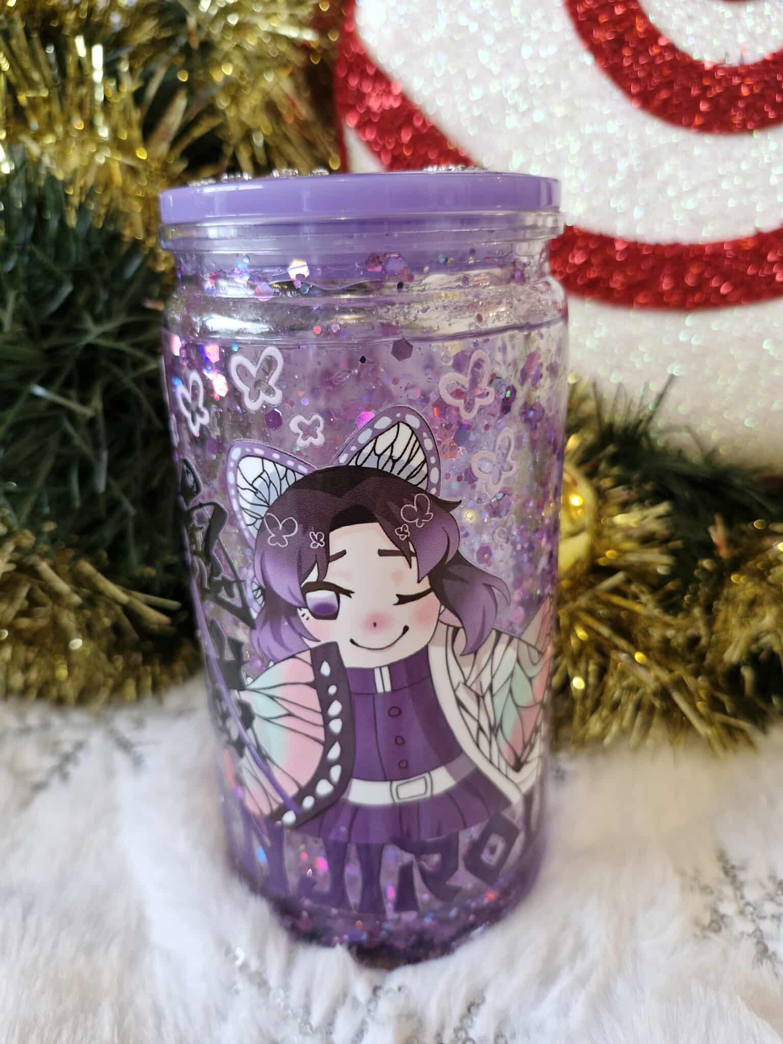 💜🦋 Tumbler 470 ml – Duo Anime Kawaii Papillon & Amour ✨