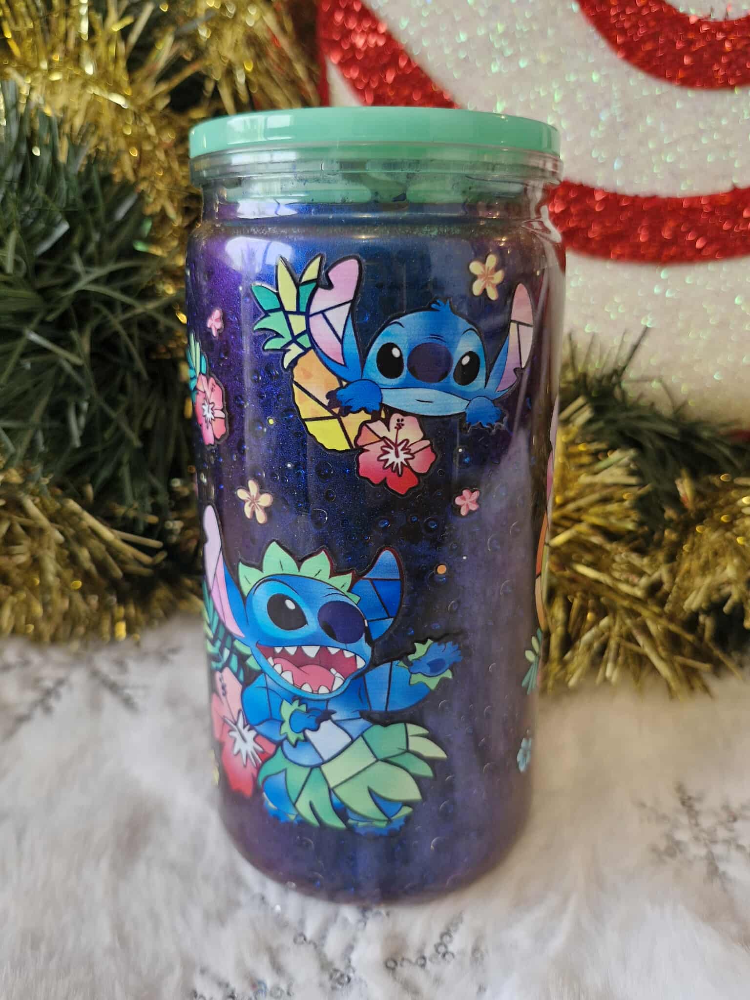 💙🌺 Tumbler 470 ml – Stitch Bleue Tropicale ✨