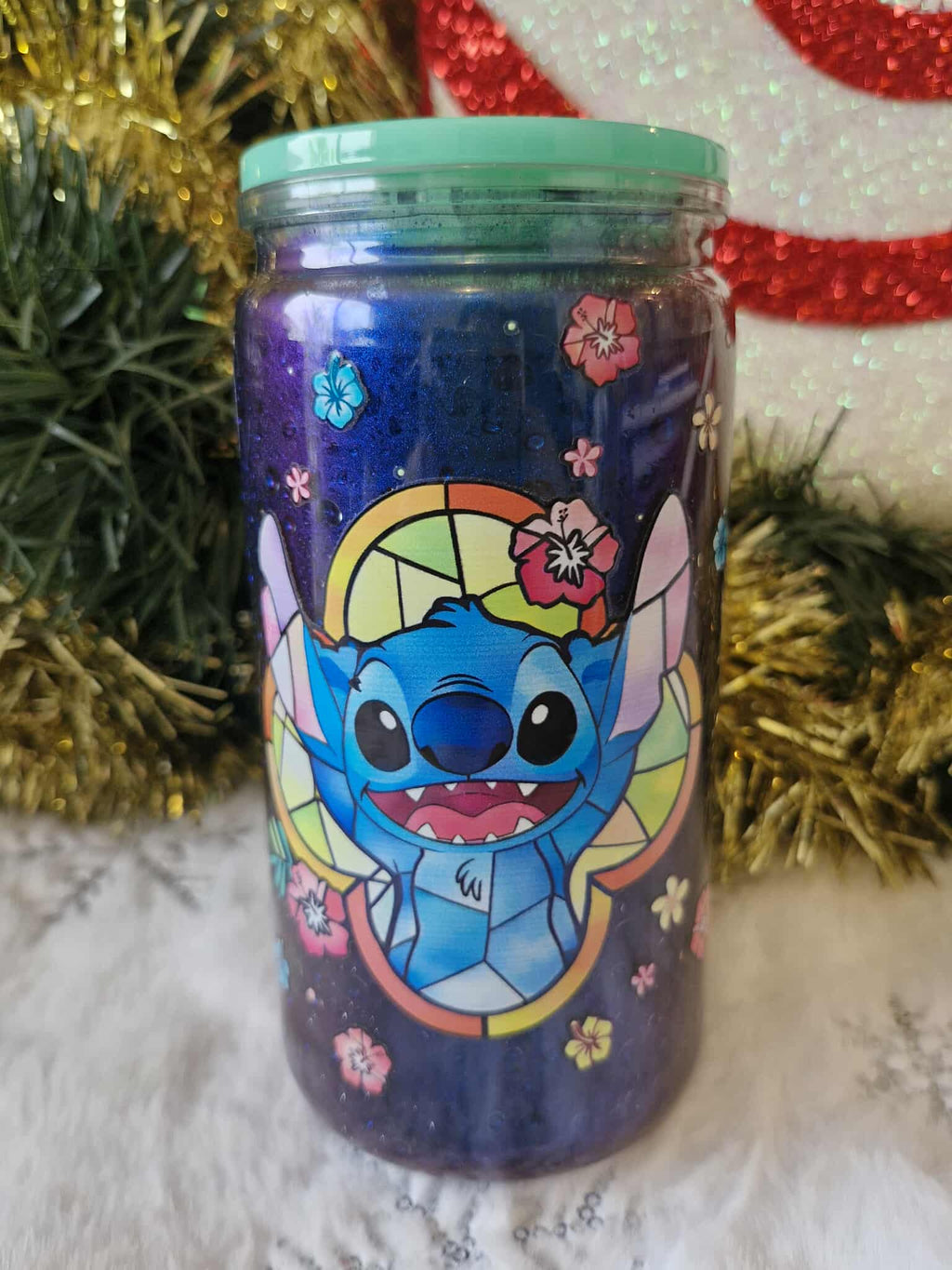 💙🌺 Tumbler 470 ml – Stitch Bleue Tropicale ✨