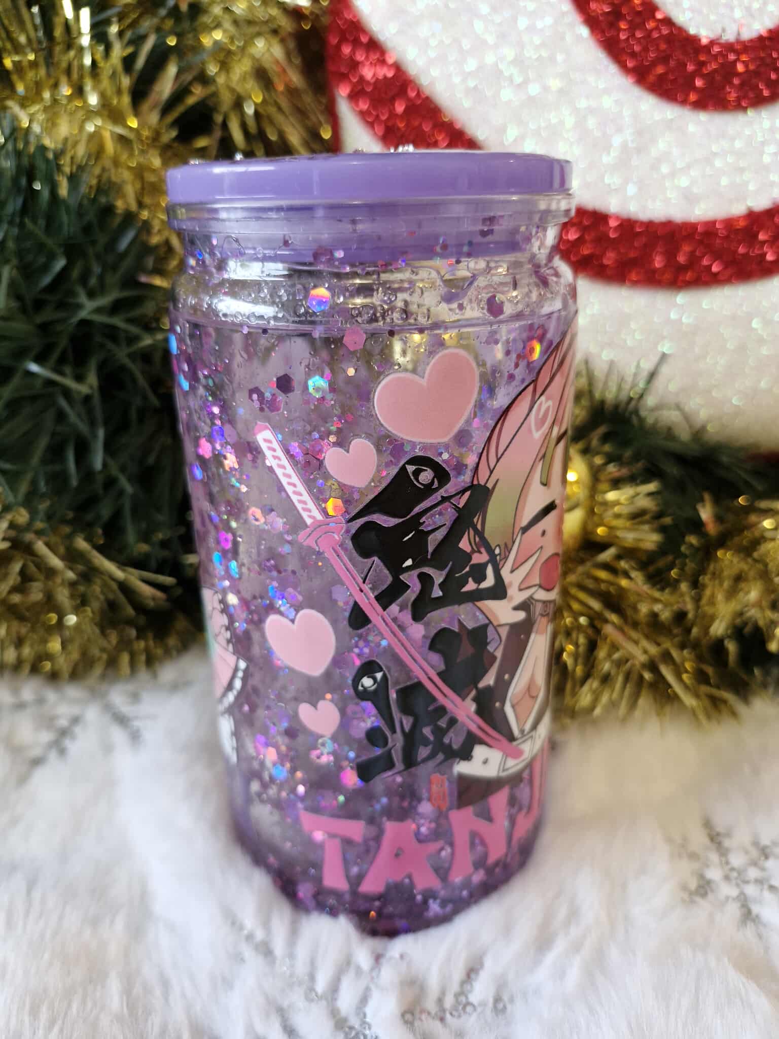 💜🦋 Tumbler 470 ml – Duo Anime Kawaii Papillon & Amour ✨