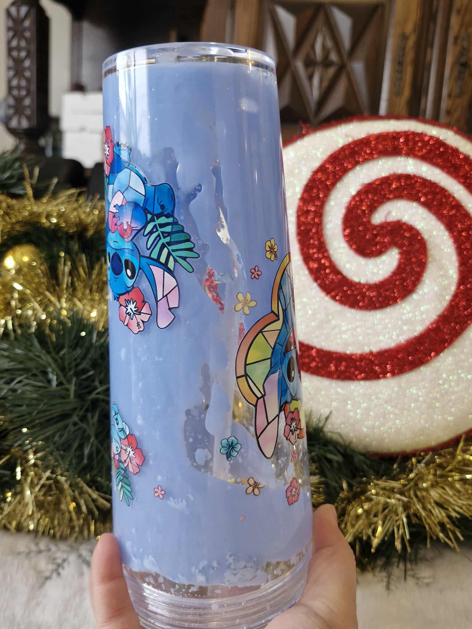 🌊💙 Grand Tumbler Effet Lave – Stitch Tropicale ✨